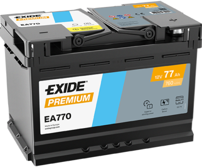 Exide Μπαταρία Αυτοκινήτου Premium EA770 (77Ah/760A/Μ278×Π175×Υ190mm/Δ)