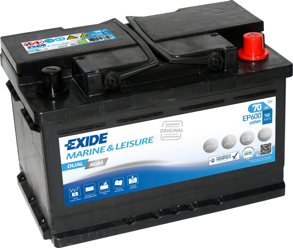 Exide Μπαταρία Σκάφους EP600 Dual AGM Marine & Leisure (70Ah/760Α/600Wh/M278xΠ175xΥ190mm/Δ)