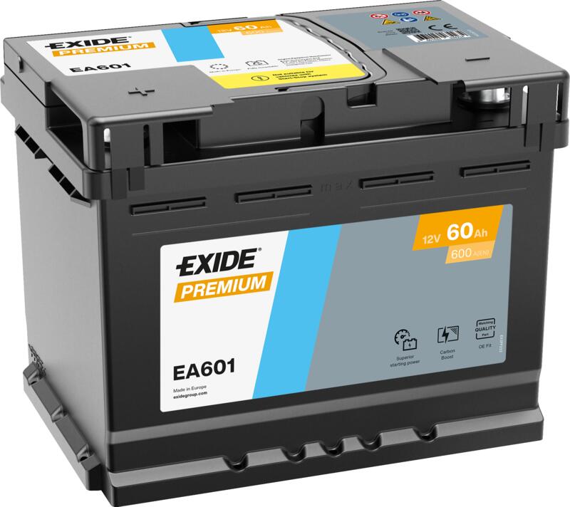 Exide Μπαταρία Αυτοκινήτου EA601 Premium (60Ah/600A/Μ242×Π175×Υ190mm/Α)